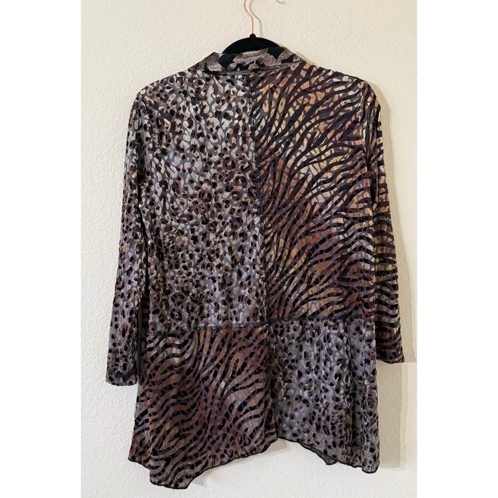 Ali Miles Womens Animal Print Burnout Velvet Button Front Tunic Top Brown Small - Picture 2 of 6